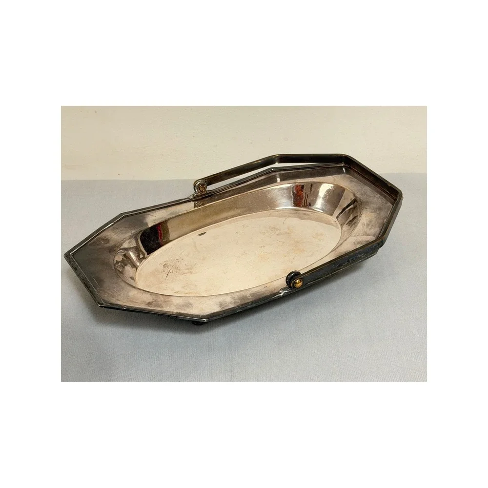 FB Rogers Silver Co Serving Tray Silver Quadruple Plate Octagon 02994 Patina